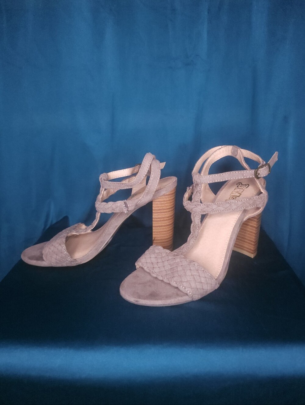 Brash Taupe Braided Block Heel Sandals